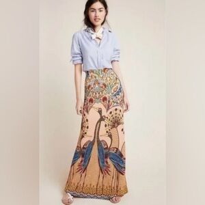 Printed Peacock Maxi Skirt 8 M Farm Rio Style